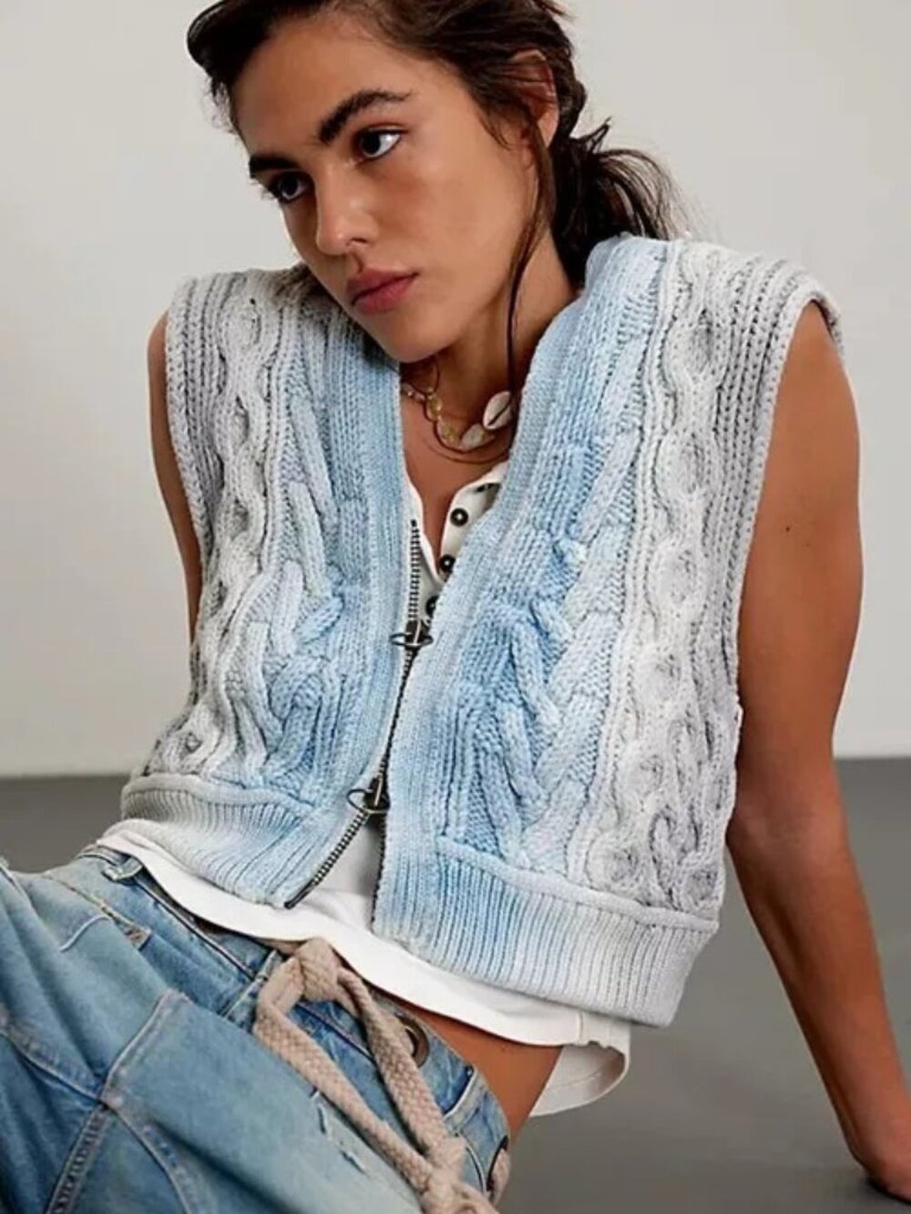 🩵RARE* NWT Free People Blue Rain Cable Vest